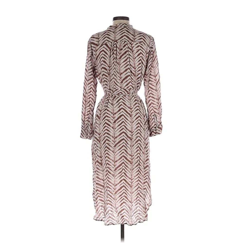 Bella Dahl Chevron Print Rayon Shirt Dress Button Front Tie Waist Small